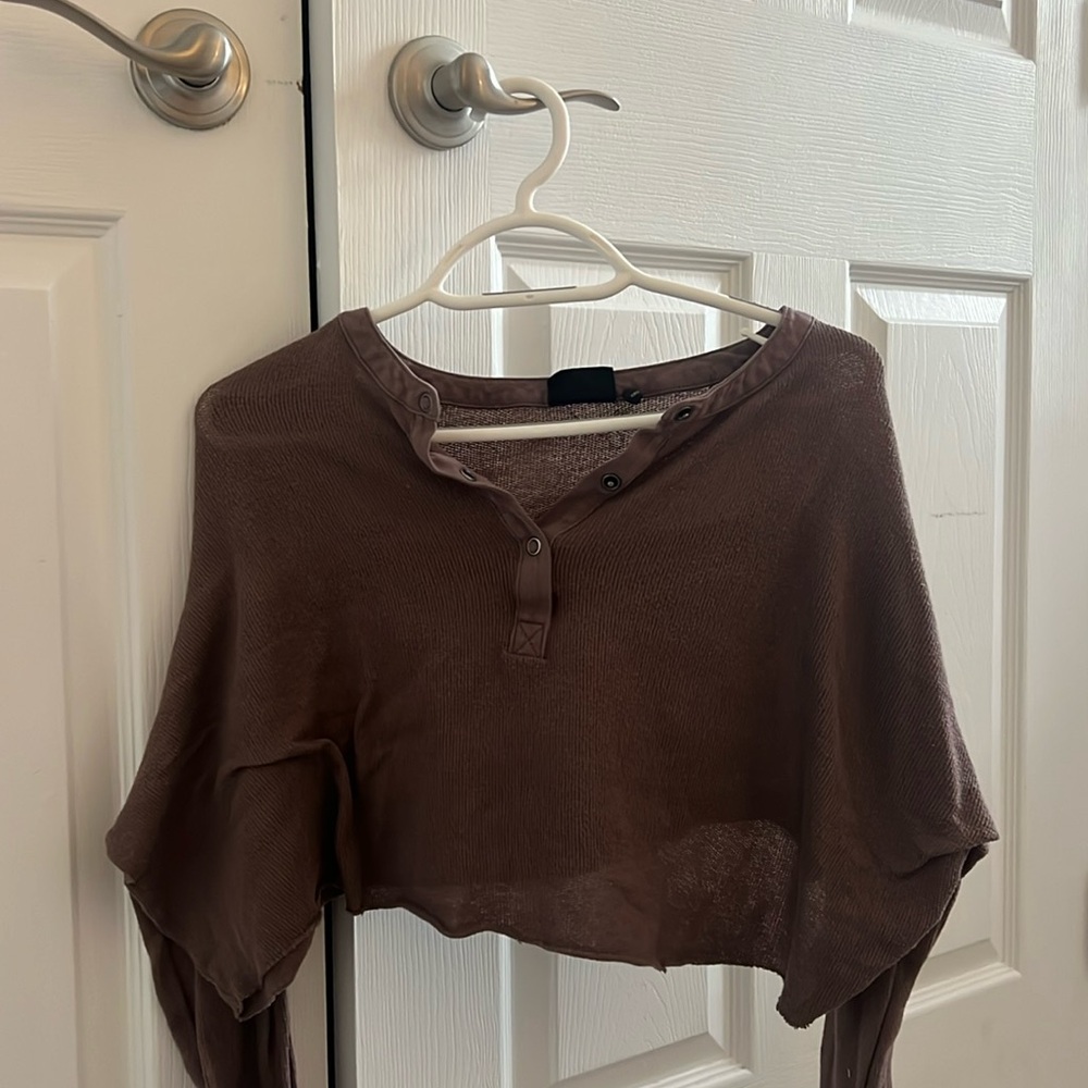 Urban Outfitters Cropped Button Down Henley Top